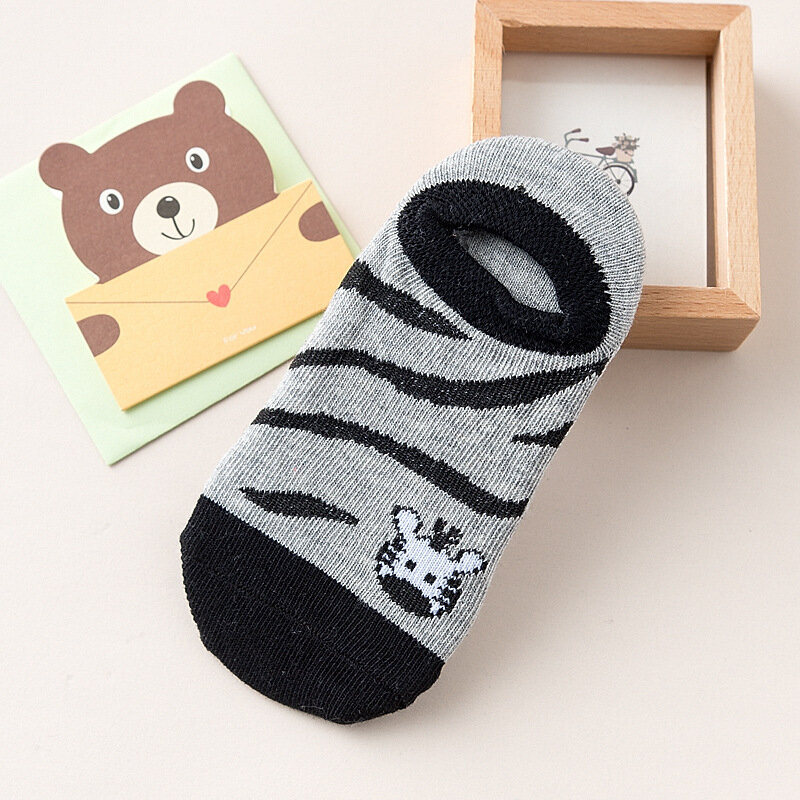 Warmmom – chaussettes courtes pour enfants, 5 paires, motif zèbre de dessin animé, chaussettes en coton doux, imprimées, en tricot, fournitures maternelles pour nourrissons