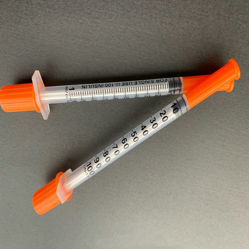 1ml jednorazowe bezpieczeństwo sterylne insulina strzykawka pomarańczowy Cap plastikowy dozownik cieczy 10 sztuk/20 sztuk/50 sztuk/100 sztuk