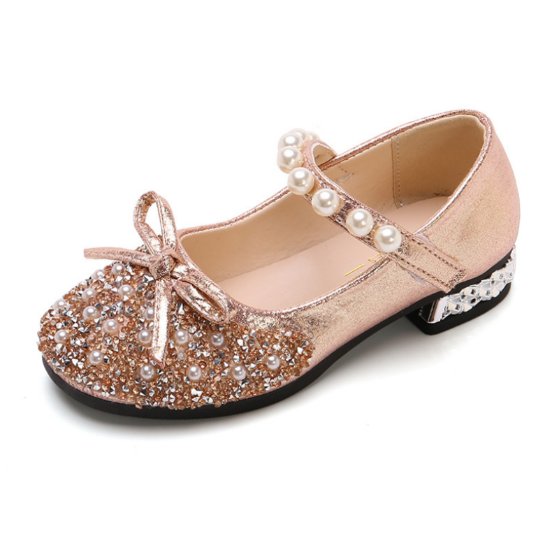Scarpe estive per ragazze scarpe con perline Mary Janes ballerine scarpe con Glitter principessa scarpe da ballo per bambini sandali per bambini scarpe da sposa per bambini oro