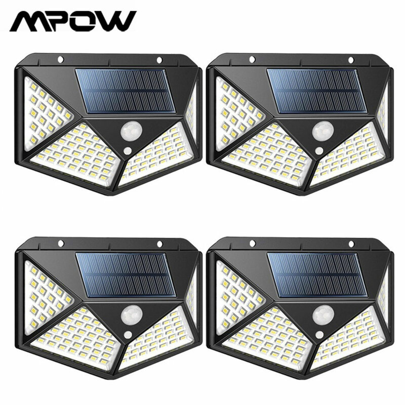 Mpow 100 LED Super Bright Solar Lights Outdoor Motion Sensor Light 270° Wide Angle Wireless Waterproof Security IP65 Wall Lights