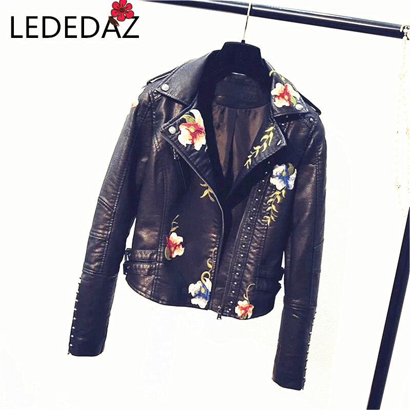 2020 outono jaqueta de couro do vintage mais tamanhos mulheres moto motociclista jaqueta pu floral punk falso couro jaquetas zíper rebites