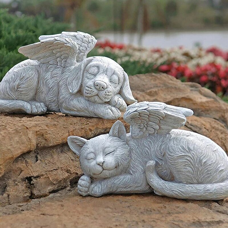 Najnowszy anioł Pet statua Super słodki śpiący pies/kot w skrzydle anioła żywica ozdoba ogrodowa pamiątkowa biżuteria z motywem zwierząt domowych figurka pamiątkowa biżuteria z motywem zwierząt domowych