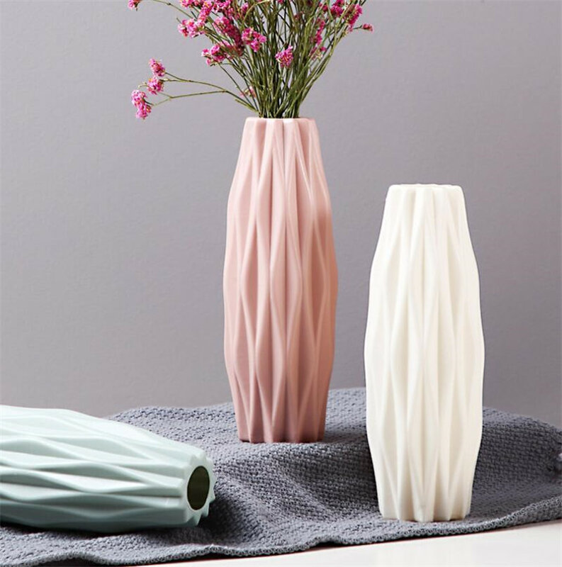 3 kolory kreatywny wazon plastikowy biały imitacja ceramiczna doniczka na kwiaty piękna dekoracja domowa z wazonem