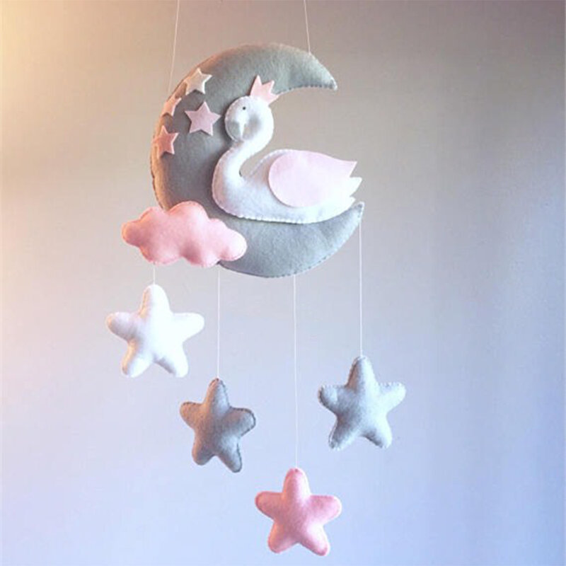 Baby Rattles Mom Handmade Bed Bell Toy Rotating Crib Mobiles Holder Bed Wind-up Moon Swan DIY Musical Box Animal Rattle Material