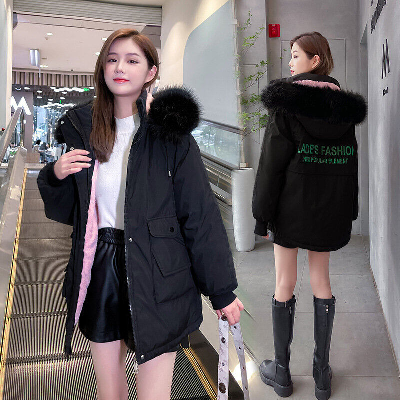 Jaket Katun Bawah Baru Jaket Berlapis Katun Bulu Tebal Mantel Pakaian Berlapis Katun Longgar Gaya Korea untuk Wanita