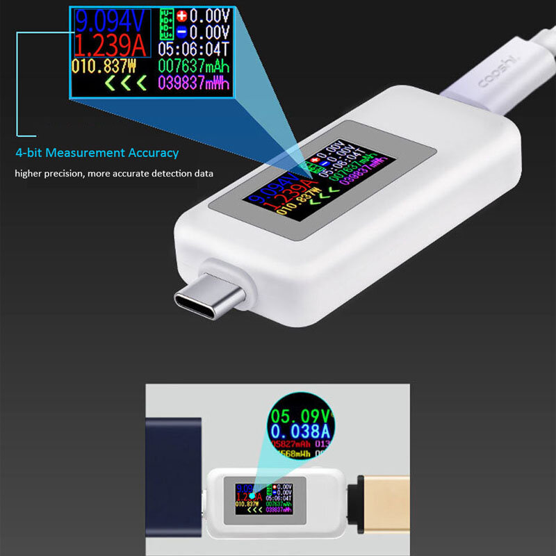 10 In 1 Dc Type-C Usb Tester Huidige 4-30V Voltage Meter Timing Ampèremeter Digitale Monitor cut-Off Power Indicator Bank Oplader
