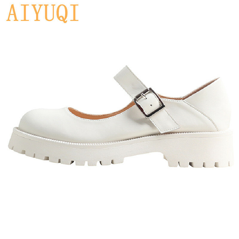 AIYUQI-zapatos Mary Jane de piel auténtica para mujer, calzado de suela gruesa, Retro, para estudiantes, 2021