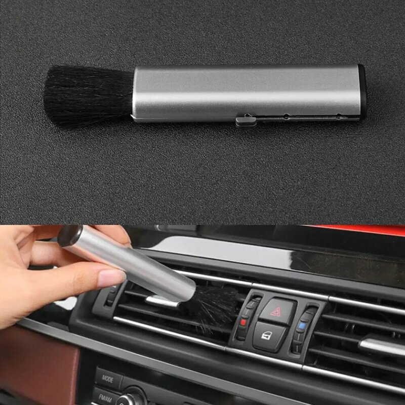 1pc Car Retractable Cleaning  Brush Abs+wool Car Air Conditioning Air Outlet Instrument Desk Accessories