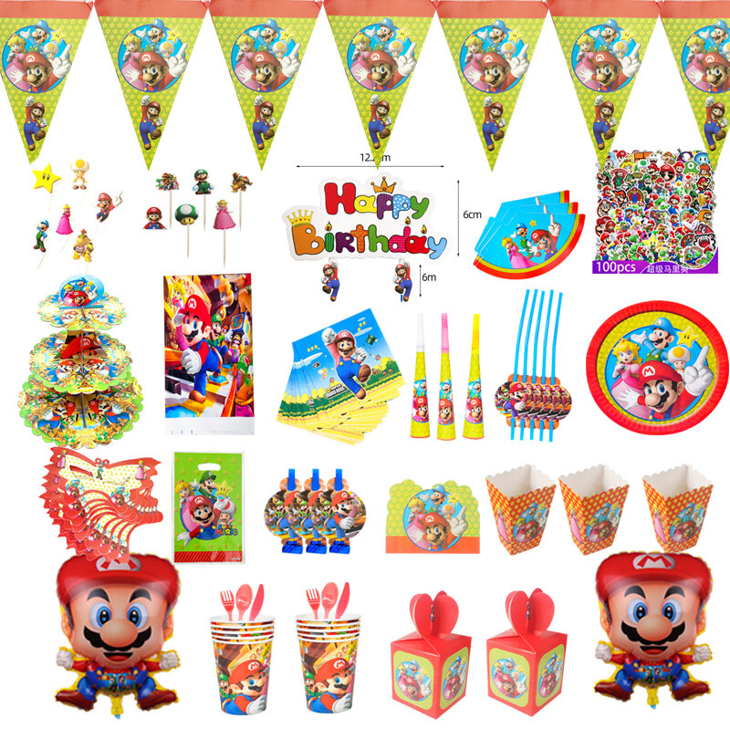Forniture per feste a tema Cartoon per bambini ragazzi regalo compleanni decorazione adesivi piatti tazze bros palloncino per feste stand decorazioni per feste