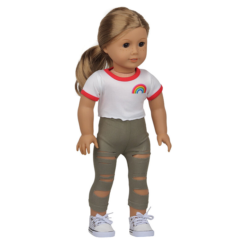 43cm Rebron Dolls 패션 의류 레인보우 셔츠 + 찢어진 바지/세트 거지 복장 맞추기 아기 새 브론 미국과 소녀를위한 장난감