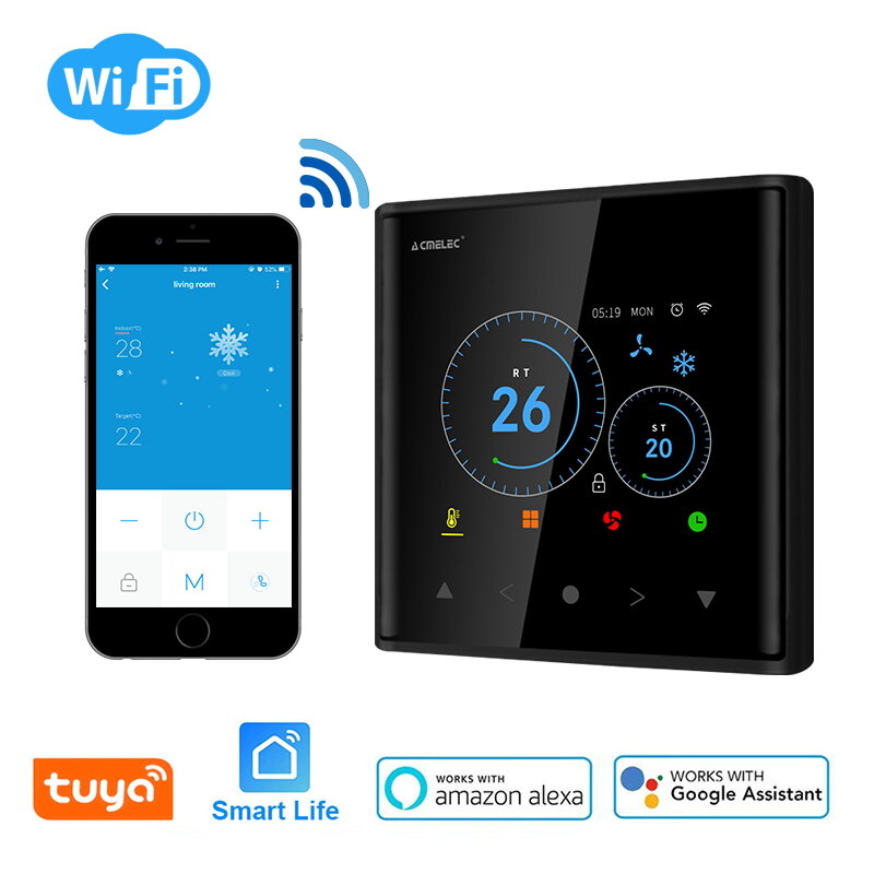 Thermostat intelligent de climatisation Tuya, WIFI, AE-740K, pour Google Home, Alexa, DuerOS, température ambiante centrale pour ventilateurs