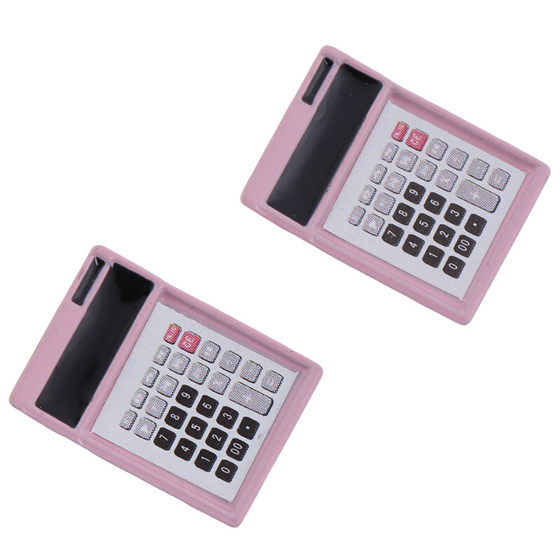 Mini calculadora rosa em miniatura para casa de bonecas, 2 peças, 1:12, rosa, modelo de calculadora, acessórios de brinquedo