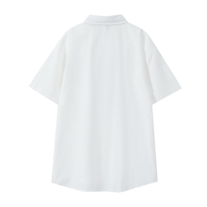 Zomer Koreaanse Streetwear Harajuku Shirt Vrouwen 2021 Gothic Vintage Met Ketting Losse Oversized Preppy Stijl Blouse Vrouwelijke Tops