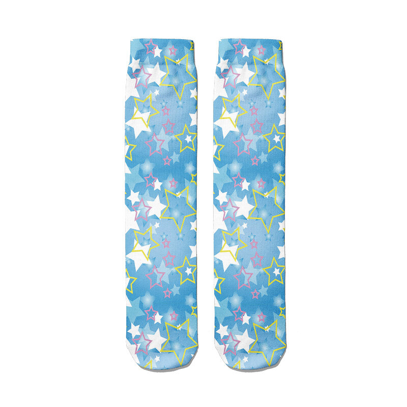 Moda 3d impressão estrela padrão meias femininas harajuku kawaii meias femininas alta tornozelo inverno quente casual menina meias