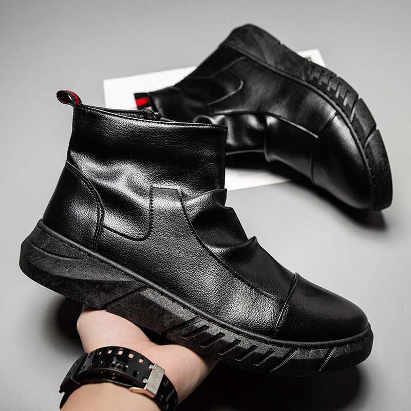 جديد 2021 حذاء برقبة عالية للرجال موضة غير رسمية حذاء جلد للرجال مزود بسحاب