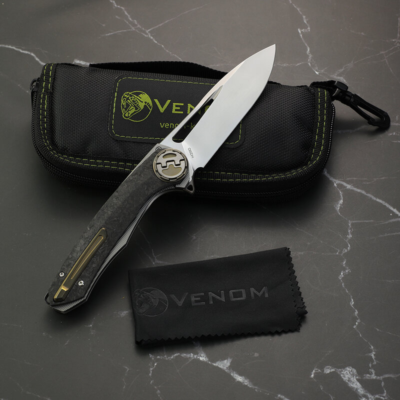 VENOM-cuchillo plegable de hoja M390, colección de regalo de supervivencia, acampada al aire libre, con mango de fibra de carbono