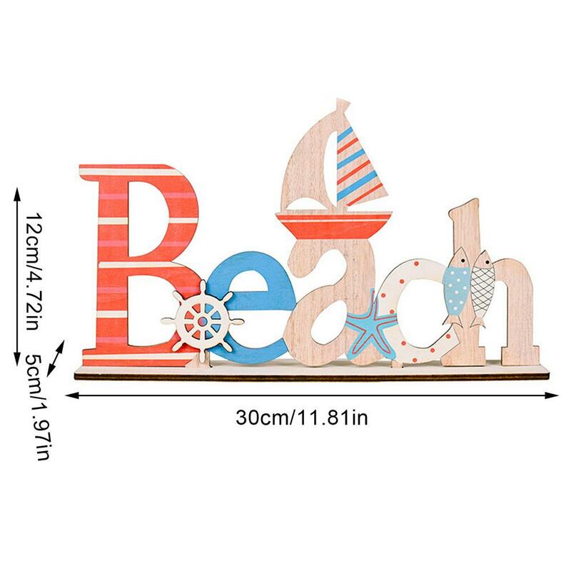 Houten Brief Vorm Ornamenten Ocean Beach Decoratieve Beeldje Desktop Decoratie Mediterrane Stijl Decoratie Voor Home Decor
