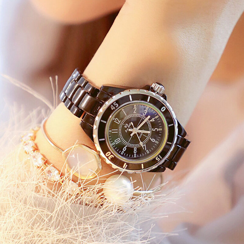 Relógio de pulso feminino com pulseira de cerâmica, relógio de pulso à prova d'água fashion 2019