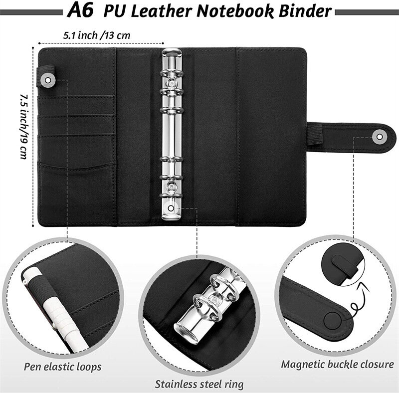 A6 PU Leather Binder Budget busta Planner Organizer System con tasche con cerniera trasparenti fogli Budget per spese e adesivo per lettere