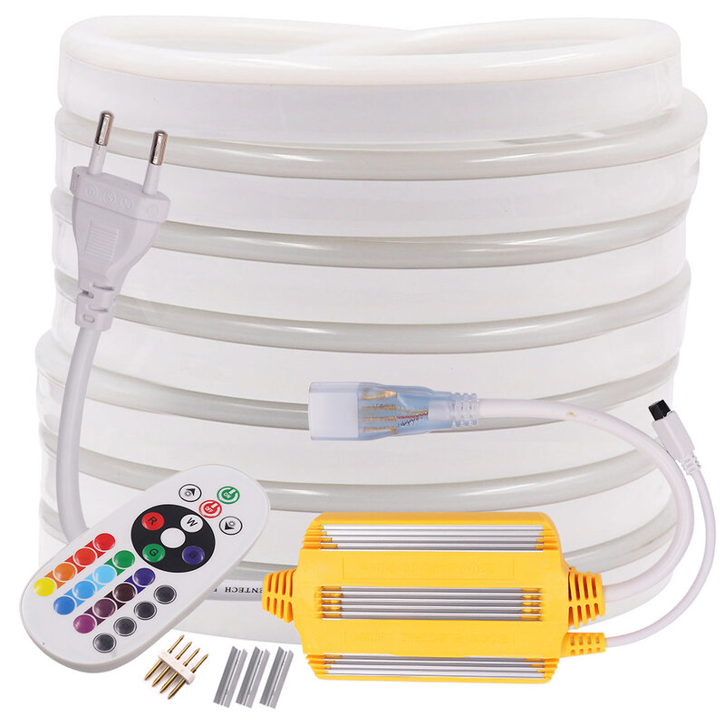 Tira de luces LED con Control remoto, cinta Flexible de neón de 220V, RGB, 5050, resistente al agua IP67, para decoración del hogar