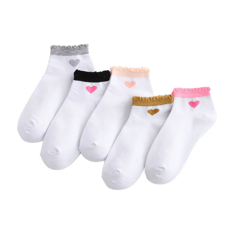 5 uds Cute Love Heart calcetines cortos Calcetines de corte bajo de algodón Kawaii calcetines invisibles antideslizantes para chicas mujeres Casual Boat Sox streetwear
