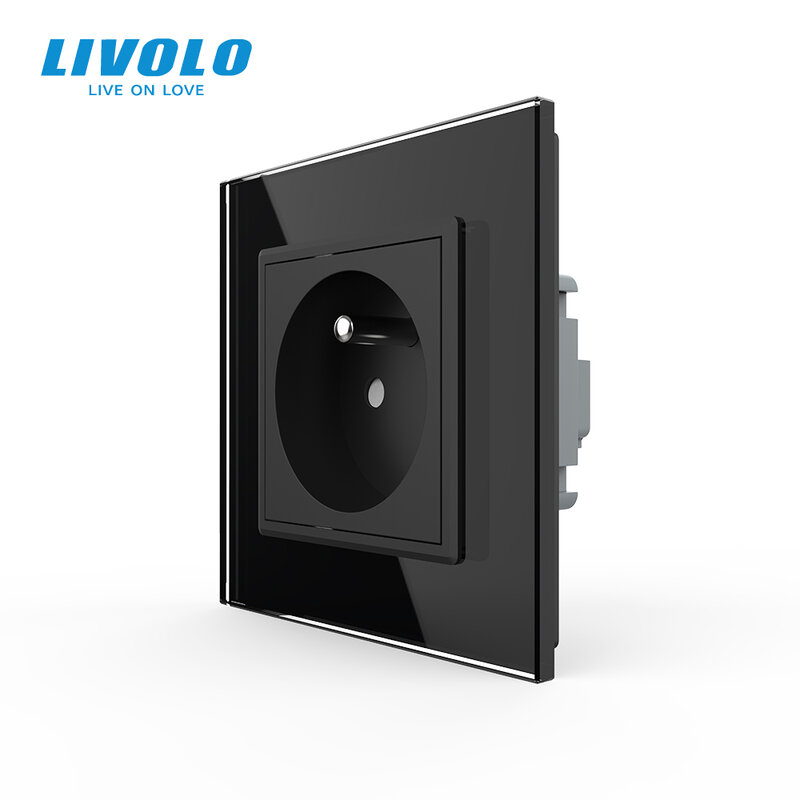 Livolo-Toma de corriente de pared, enchufe conforme al estándar de fabricación de Francia, VL-C7C1FR-11, panel de cristal blanco, CA 100 ~ 250V 16A, sin logotipo