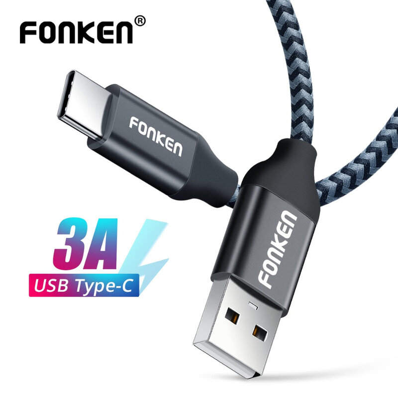 FONKEN USB Type C Cable Type-C Quick Charger Cable 2.4A max 3A Fast Charging Data Cord USB C Cable for Xiaomi Redmi Note 7 8 9