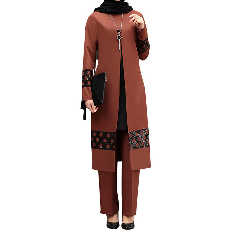 Novo vestuário islâmico de duas peças do oriente médio turco de mangas compridas muçulmano vestuário feminino roupa islâmica