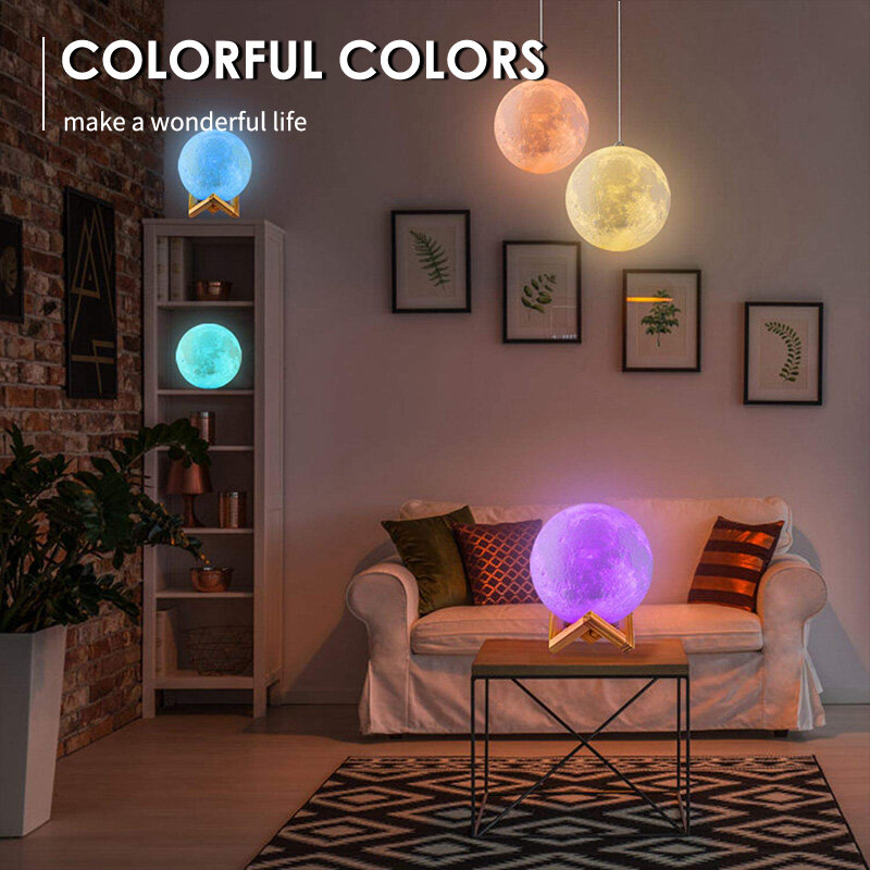 3D Print LED Night Light For Bedroom Deco Moon Lamp Moonlight Rechargeable Remote Color Change Children's Lights Lover Gift