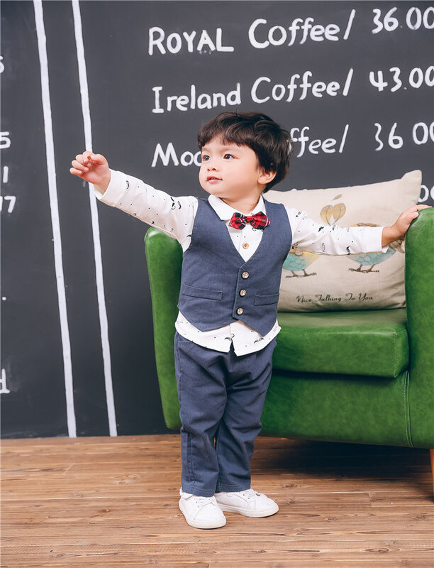 2021 boys spring and autumn children's suits, three-piece suits, children's vests, 1-4 years old children's new trend