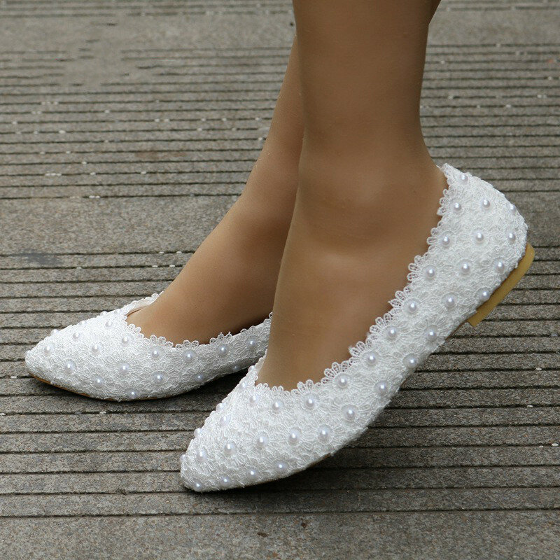 Chaussures de mariée blanches en dentelle, faites à la main, pour femmes enceintes, demoiselles d'honneur, soirée dansante, livraison gratuite, meilleur prix