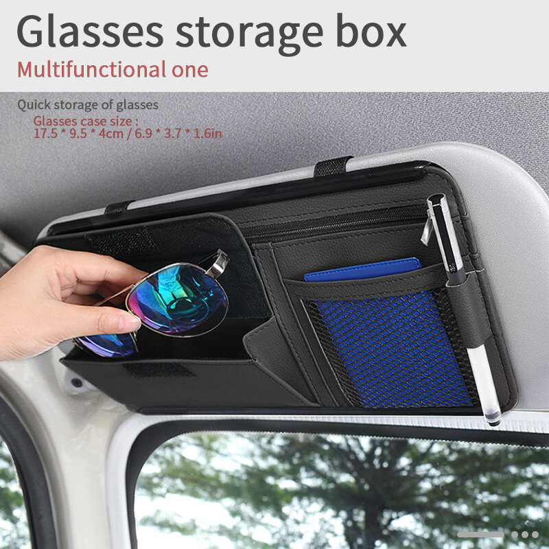 หนัง PU รถ Sun Visor เก็บคลิป Visor Organizer สำหรับรถยนต์การ์ดแว่นตากันแดดผู้ถือกล่องบังแดดอุปกรณ์เก็บกระเ...