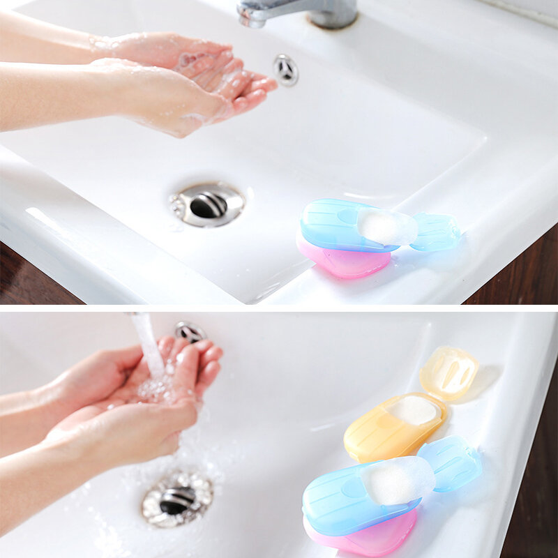 20PCS Perjalanan Sabun Kertas Cuci Tangan Mandi Bersih Wangi Slice Lembar 20Pcs Sekali Pakai Boxe Sabun Portable Mini Kertas sabun U3