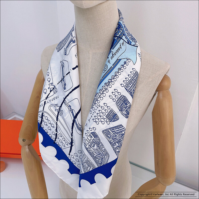 Bufanda de seda de Sarga de seda de marca de diseñador, Foulard con bordes enrollados a mano, tamaño de 90x90cm