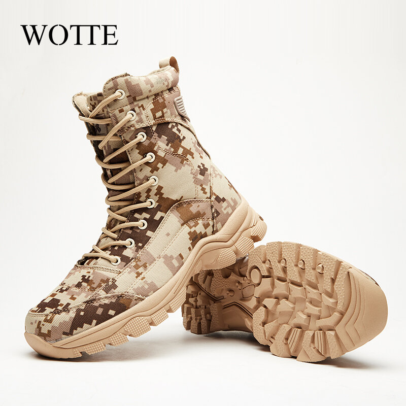 Chaussures de randonnée respirantes en cuir pour hommes, camouflage militaire du désert en plein air, bottes d'entraînement tactiques résistantes à l'usure pour la chasse et l'escalade, printemps-automne