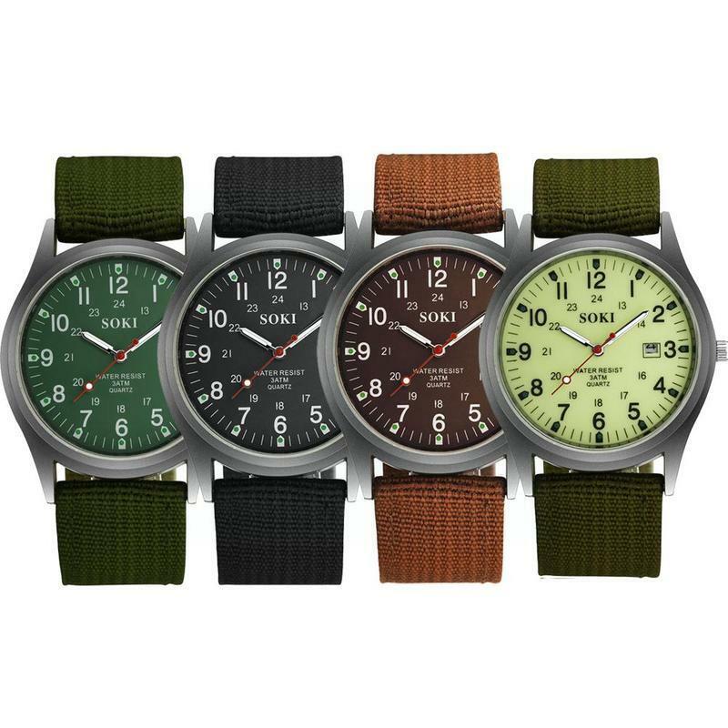 Hot Koop Militaire Mens Datum Canvas Band Analoge Lichtgevende Sport Horloge Quartz Gift K1z8
