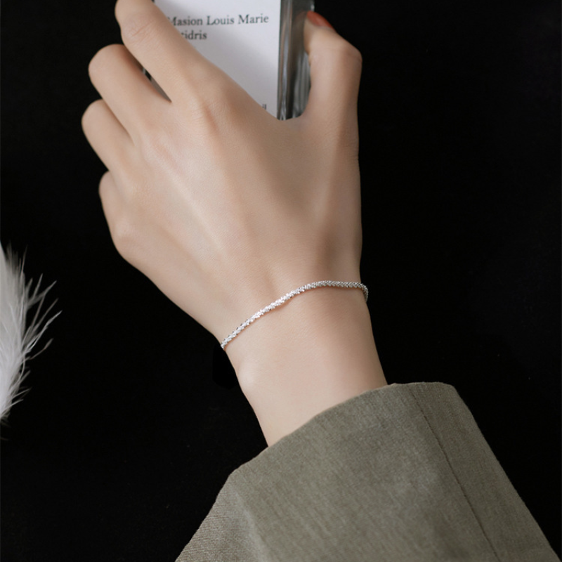 Prata chapeado moda simples brilhante corrente pulseira para as mulheres minimalista ajustável charme pulseira festa de casamento jóias presente da menina