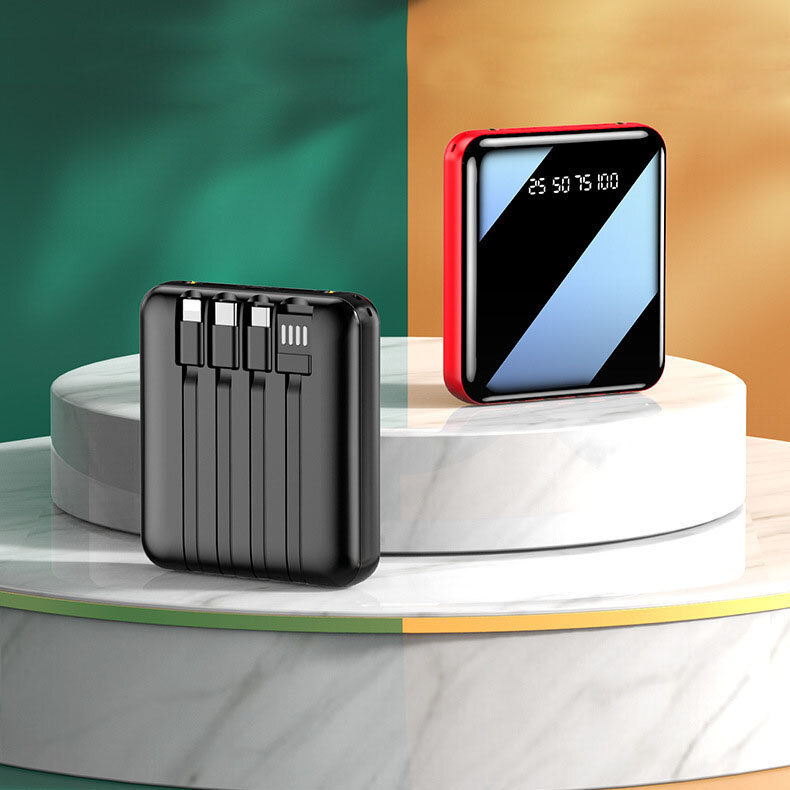 Mini Power Bank avec câble Micro USB de TYPE C, 20000mAh, chargeur Portable avec miroir LED, batterie externe