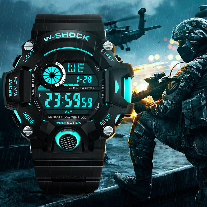 Kühle Licht Männer Sport Uhr High-end-Silikon Strap Militär Armbanduhr Led Kalender Wasserdichte Digital Uhr reloj de hombre