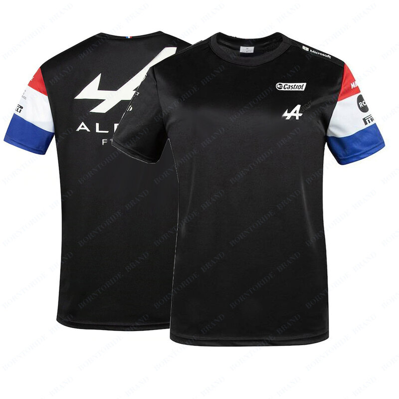 ใหม่2021 Alpine F1ทีม Motorsport Alonso รถแฟนเสื้อยืดสีฟ้าสีดำ Breathable Jersey เสื้อแขนสั้นเสื้อ