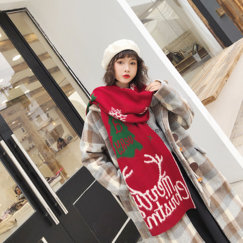 겨울 따뜻한 저지 스카프 여성 럭셔리 패션 두꺼운 디자이너 담요 니트 양모 크리스마스 엘크 스카프 목도리 판쵸 숙녀