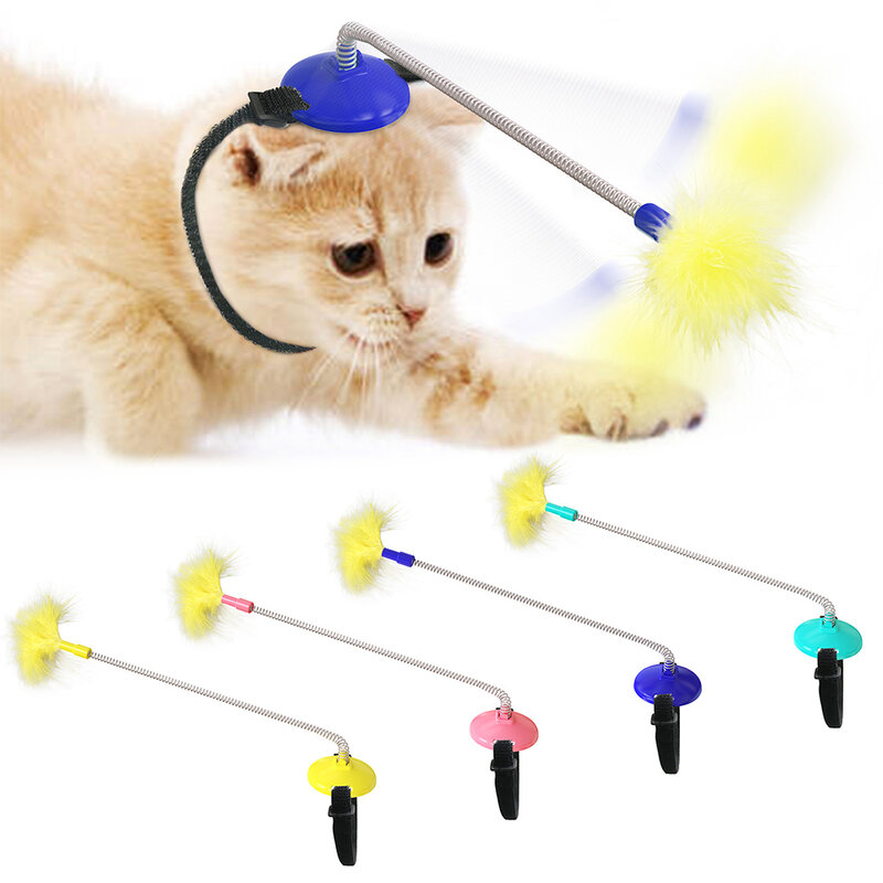 Nuovi giocattoli per gatti giocattoli interattivi per gatti con piume giocattoli per gatti divertenti montati sulla testa addestramento di giocattoli per gatti Self-hello Cat Spring Funny Cat Stick