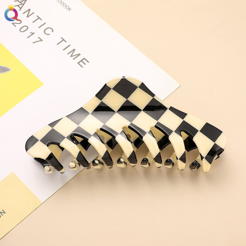 Fashion Mutiple Vintage New Acetate Large Checkered Hair Claw Clip INS Big Size Crab Grid Plaid Claws For Women Hair Accessories