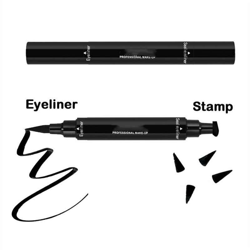2 in 1 Eyeliner Stamp Waterproof Makeup Eyeliner Pencil Black Liquid