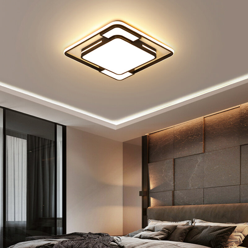 Moderne LED Deckenleuchte mit Fernbedienung Skandinavische Schwarz Dimmbar Deckenlampe Quadratische Rechteck Kronleuchter Beleuchtung mit Acryl Schirm für Wohnzimmer Schlafzimmer Küche Badezimmer Büro