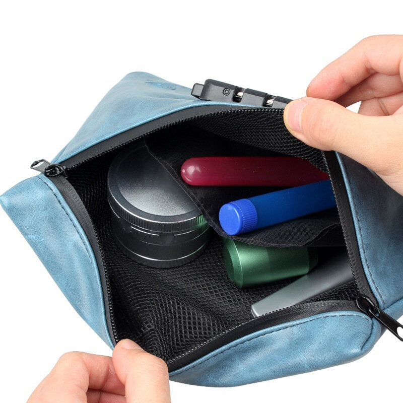 Bolsa portátil de cuero de imitación para guardar el tabaco, bolso de viaje a prueba de olores, con bloqueo de carbón activado