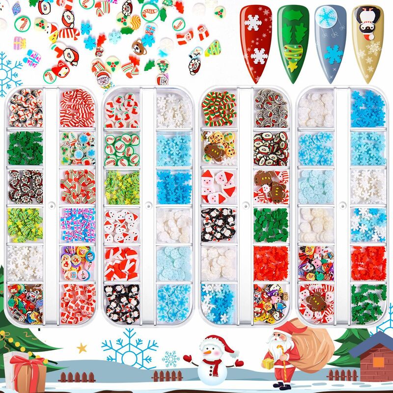 Feliz Navidad-copos para manicura de polímero para hombre, copos de jengibre para manicura de copos de nieve, lentejuelas mezcladas, decoraciones con brillo