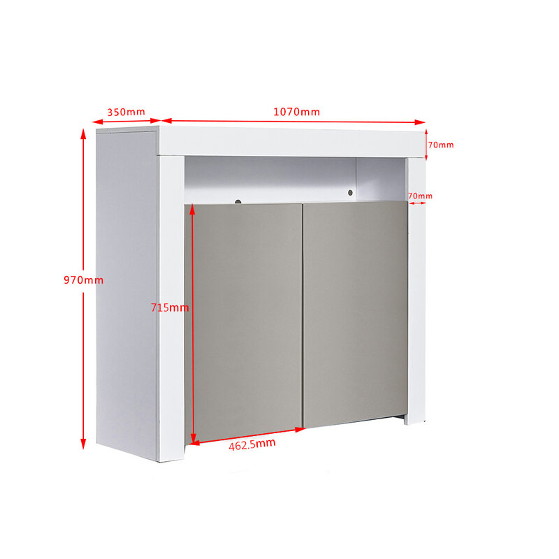 Panana Two High Gloss Doors Sideboard Storage Cabinet with RGB Multicolor LED Lighting Livingroom Display