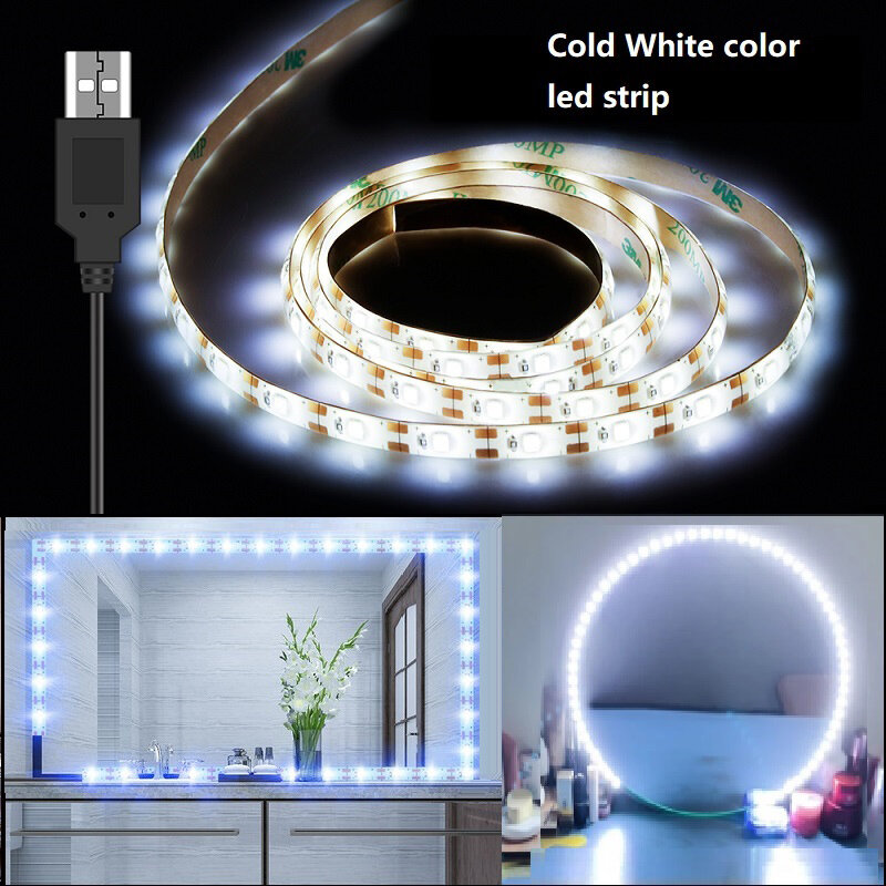 Usb branco quente led luz de tira espelho iluminação fita flexível branco frio tv backlight quarto luzes 1m 2m 3m 4m 5m