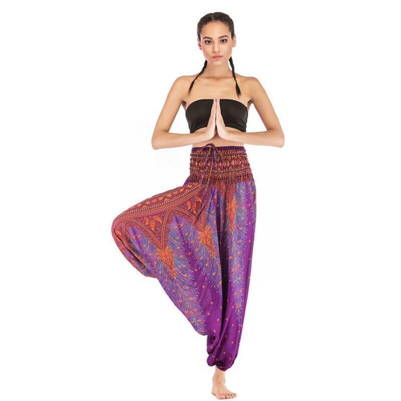 Vrouwen imprimir modo casual macacão broek zomer comfortabele lange calça broek harembroek yoga roupas femininas populares c3e1